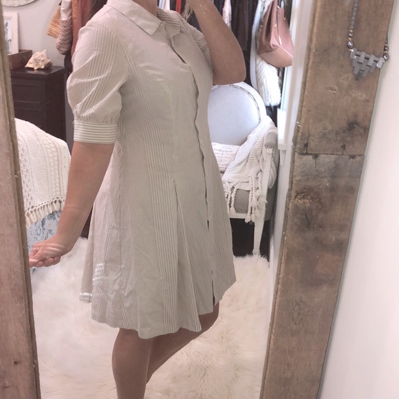 Dkny Dresses & Skirts - DKNY size 12 tan & white striped shirt dress; new with tags
